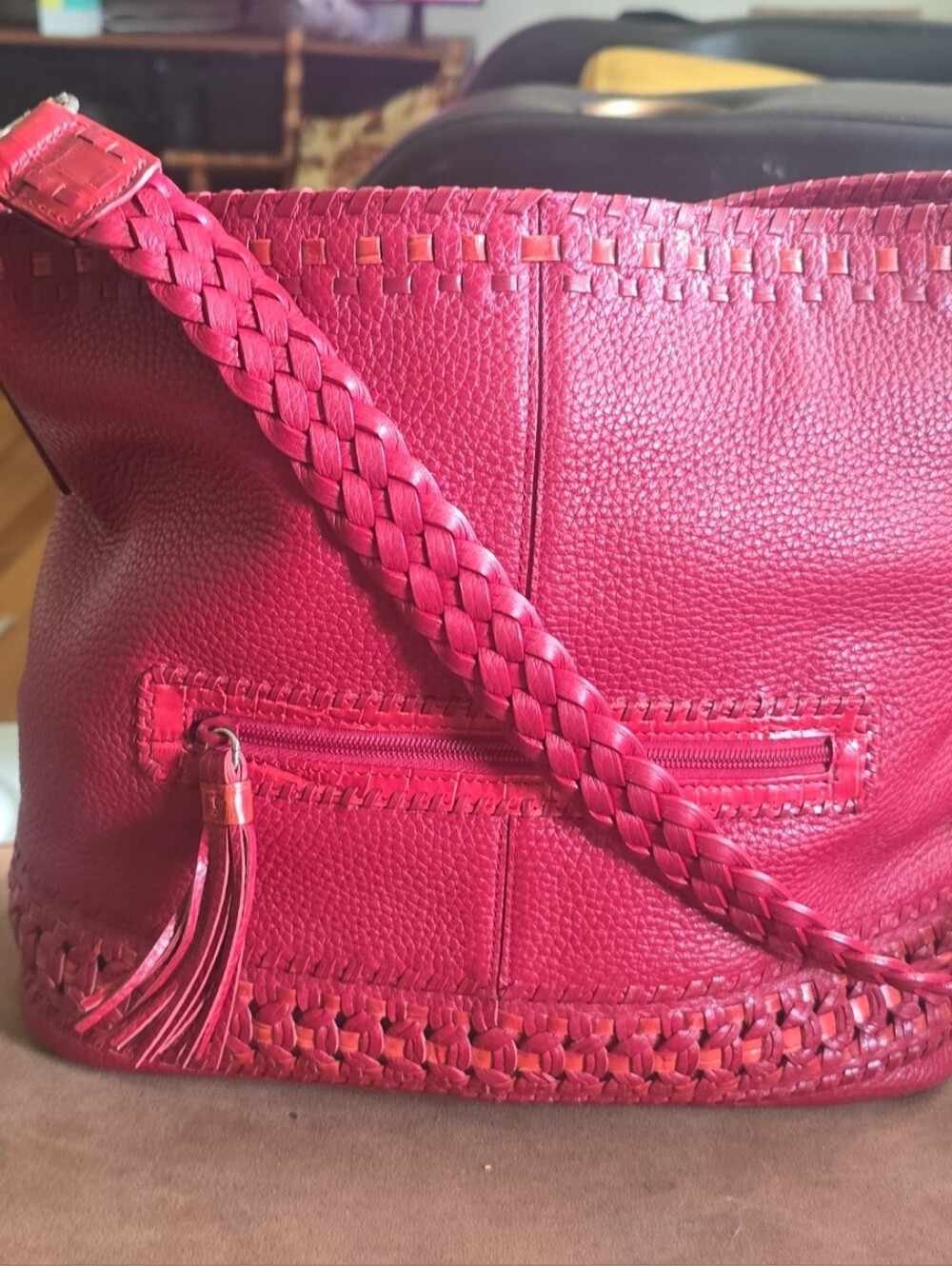 Brighton D630098 Women's Braided  Woven RedLeather Shoulder Bag - Tote